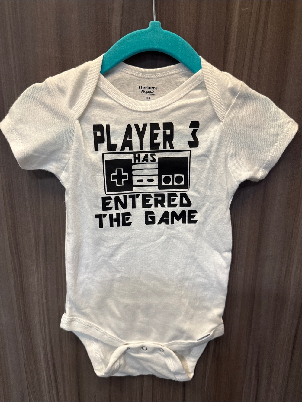 Gerber White Baby Onesie with Black Gaming Graphic